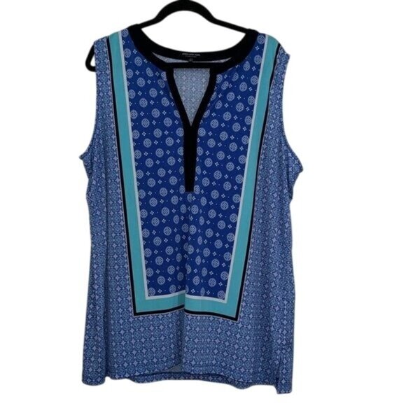 Jones New York Signature 3X Blue Sleeveless Top With Printed Design - Picture 1 of 6